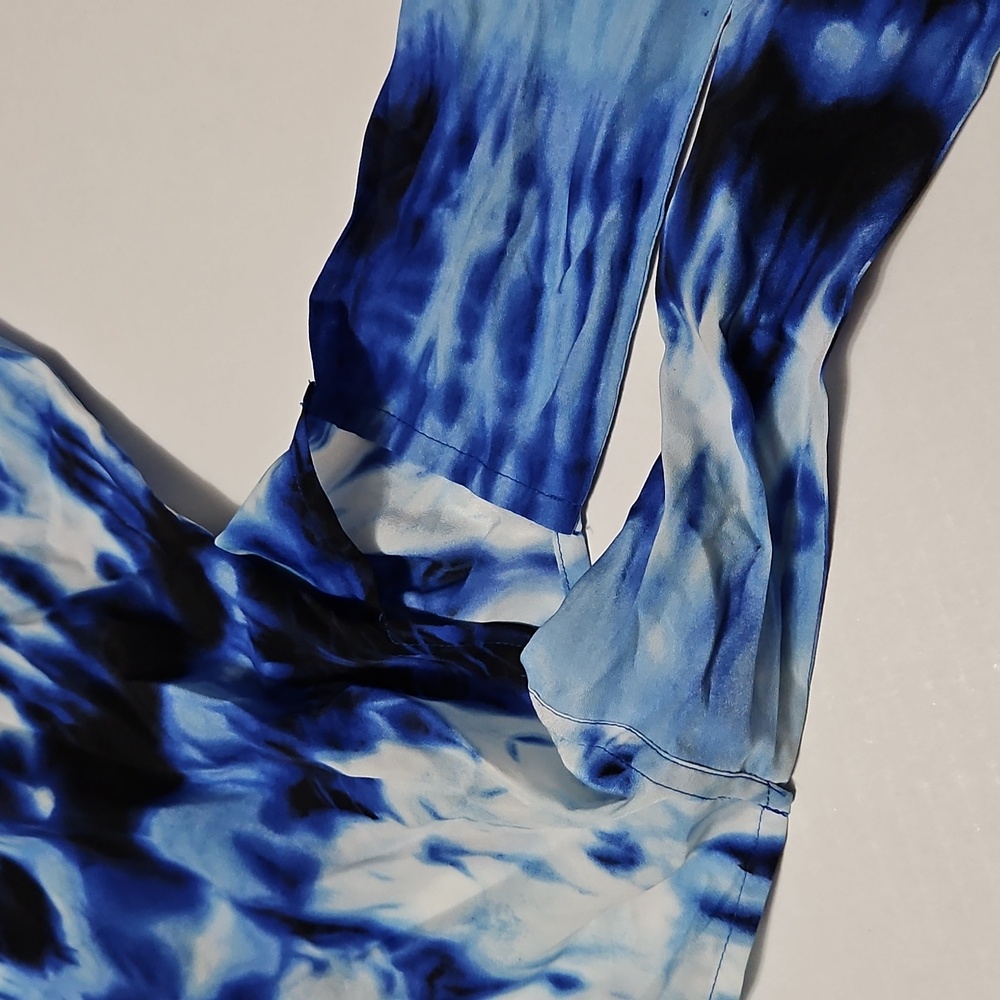 Michael Kors Blue and White Tie Front Tye Dye Oversized Short Sleeve Tee Size XS - Picture 7 of 10